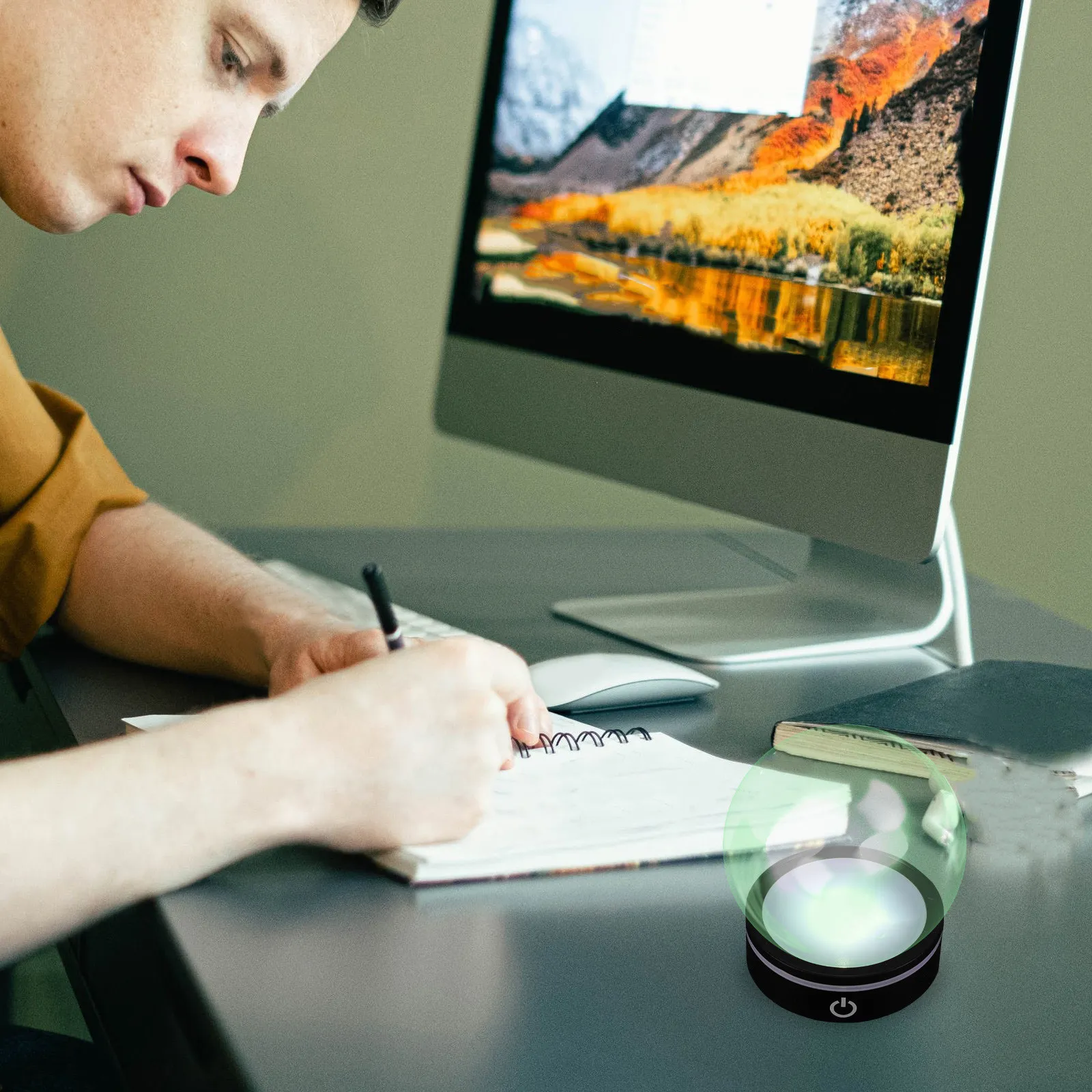 Touch Sensitive LED Light Base Plastic Lamp Holder Crystal Ball Display Stand Compact Size Bedroom Office Table Decorative