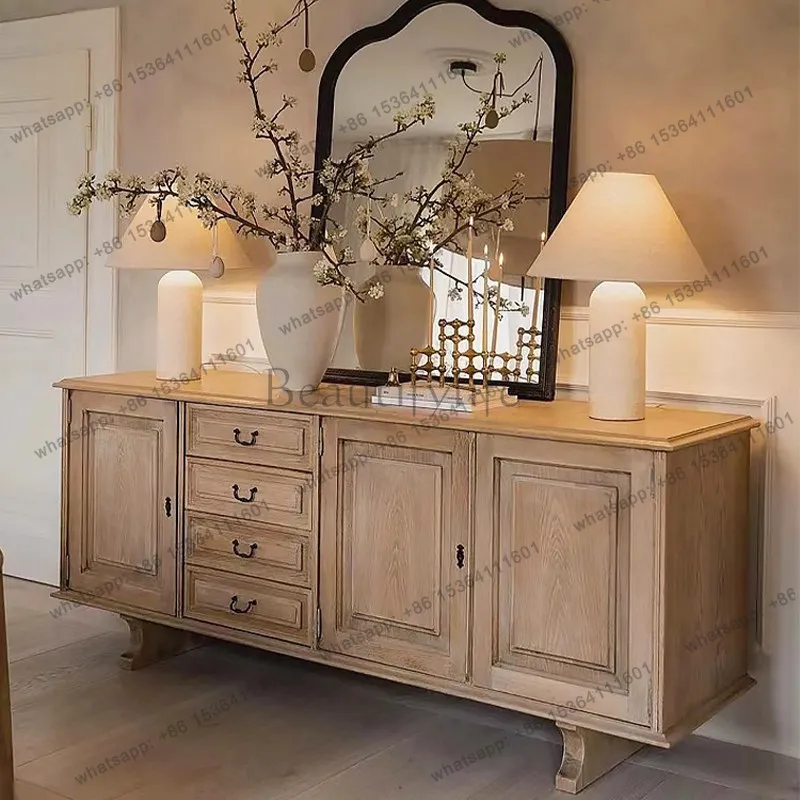 

American retro solid wood dining side cabinet French small apartment decorative cabinet living room storage furniture