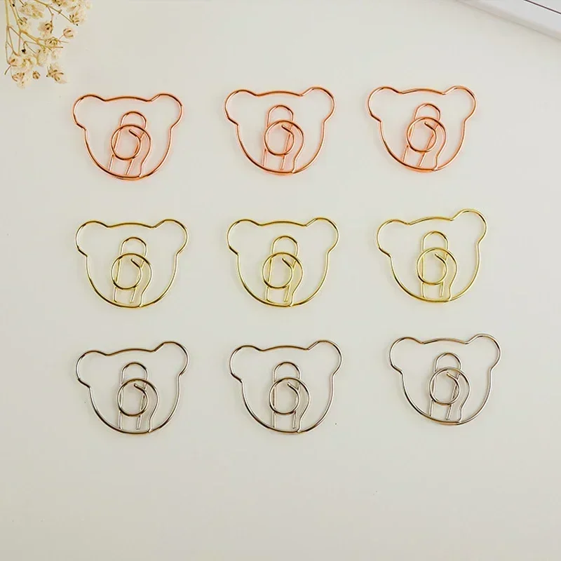 10pcs Kawaii Mini Bear Paper Clips Hollow Metal Bookmarks Tickets Photo Binder Clips File Clamp Patchwork Clips Binding Supplies