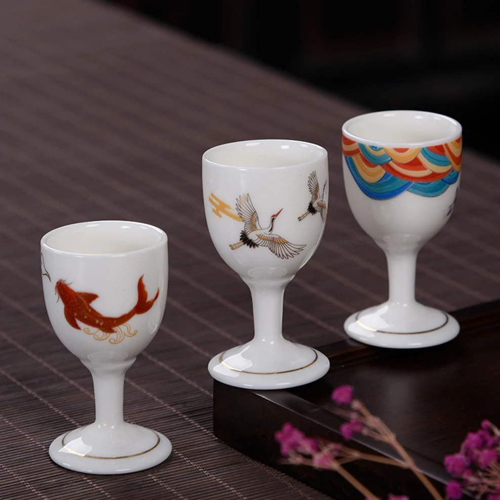 2PCS Ceramic Liquor Glass 18ML Goblet Wine Cup Home Creative Shot Glass Chinese Style Wine Set Glasses For Drinks