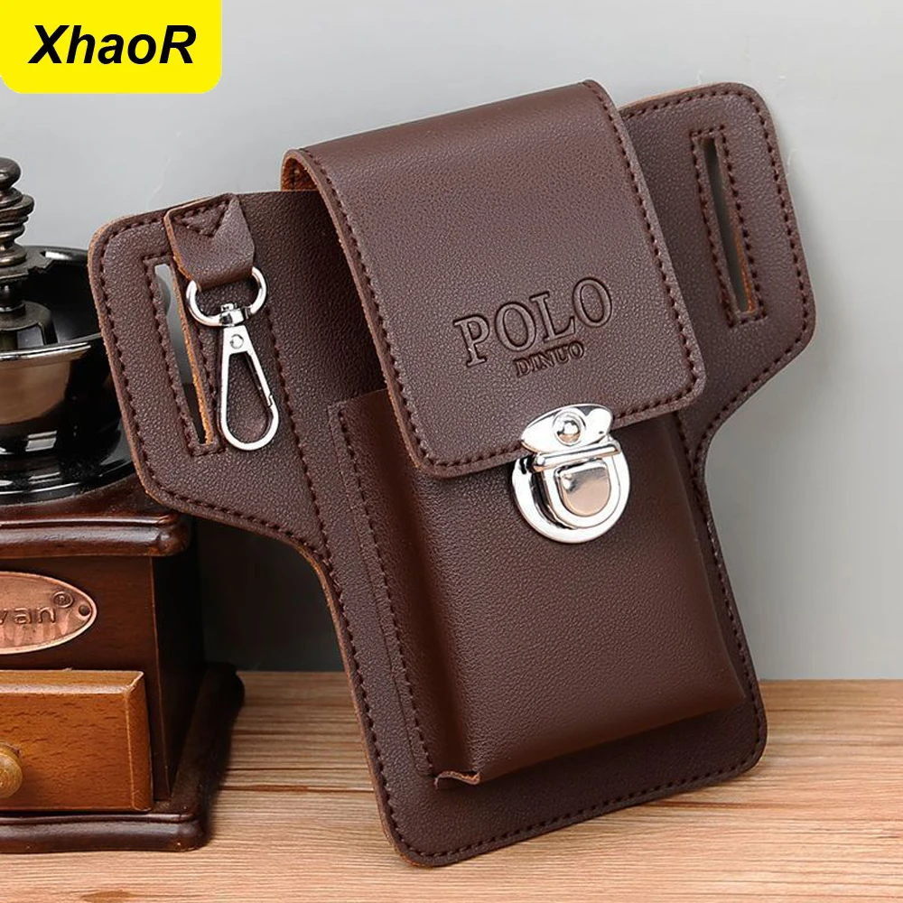 Nouvelle sacoche de taille pour homme, sacoche de téléphone portable en cuir PU, sacoche de sport à porter à la ceinture, porte-clés vertical décontracté