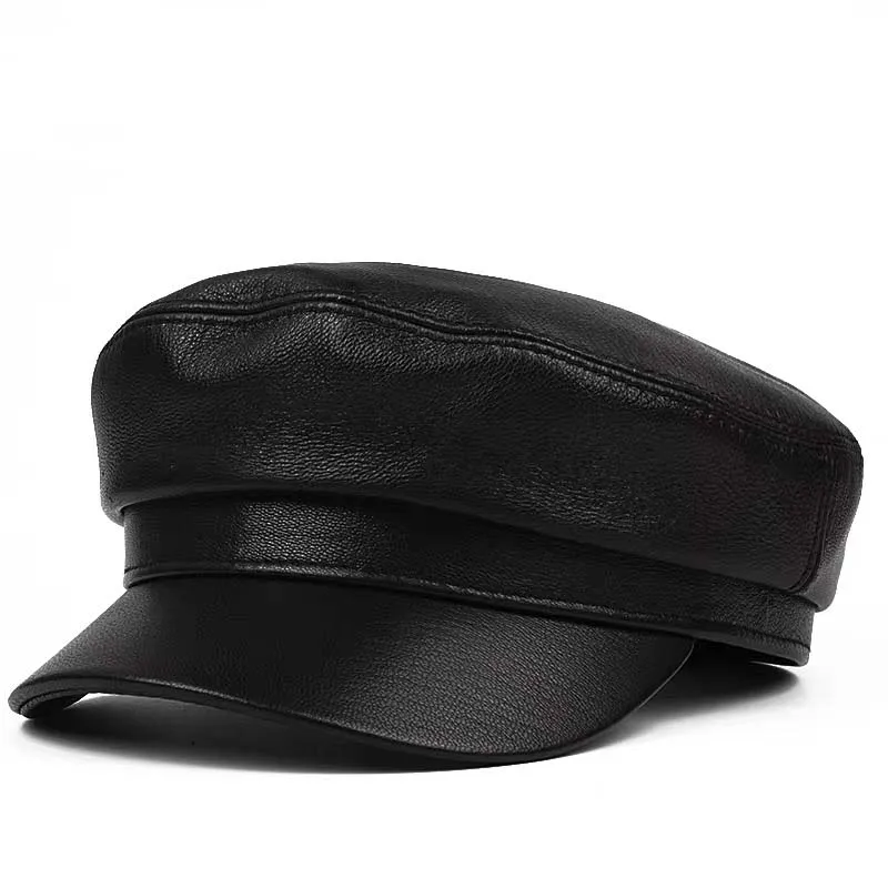 2025 Cappelli militari in vera pelle da uomo/donna invernali unisex streetwear berretti neri aderenti con berretto militare Gorro da esterno