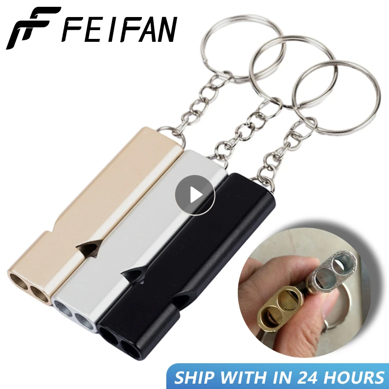 Double Pipe Whistle Pendant Keychain, sobrevivência ao ar livre, emergência, Camping Tool, Multifunction, alta decibel, 1 Pc