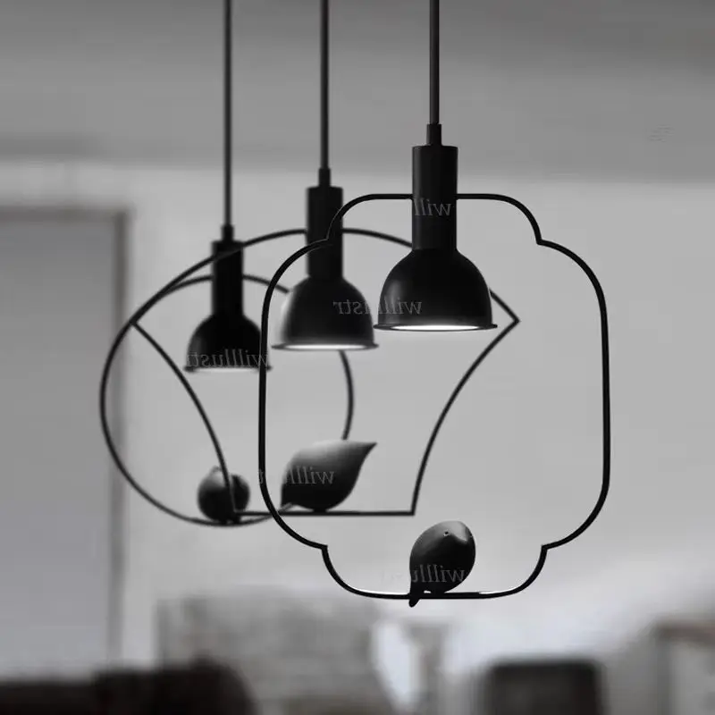 Iron Bird Pendant Lamp New China Style Suspension Light Hotel Lounge Foyer Sitting Dining Room Zen Hanging Ceiling Chandelier