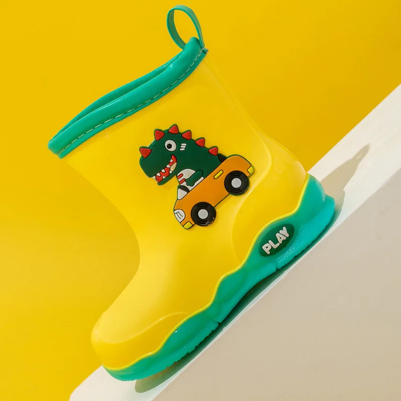 Children\' Rain Boots Cartoon Dinosaur Boys Girls Students Water Shoes Waterproof Toddler Rubber Boot Slip on Non-slip Kids Shoes