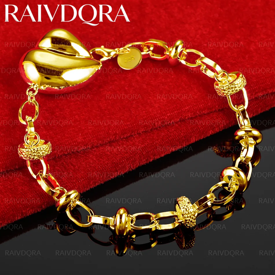 18K Gold Plated Frosted Smooth Circular Heart Bracelet For Women Jewelry Fashion Personality Party Birthday Gift