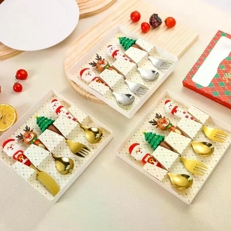 4pcs Christmas Fork And Spoon Set Cutlery Stainless Steel Creative Tableware Coffee Tea Dessert Forks And Spoons Gift Set