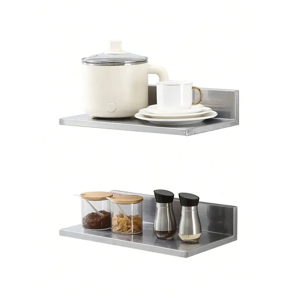 

X 16 Stainless Steel Shelf, Wall Mounted Floating Shelving With Backsplash, 44 Lbs Load Capacity Commercial Shelves, Heavy Duty