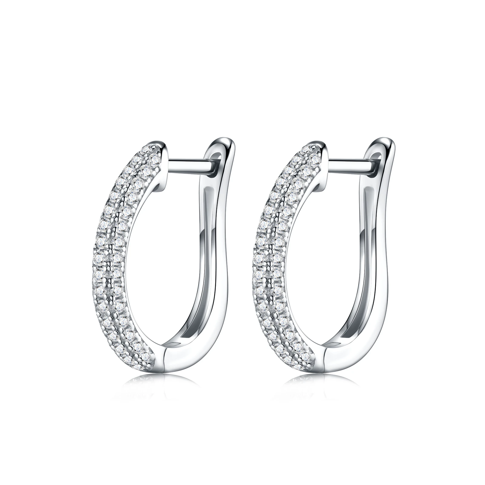 JIUZUAN D Color VVS1 Hoop Moissanite Earrings for Women GRA Certified 925 Silver Pavé Diamond Huggie Earrings