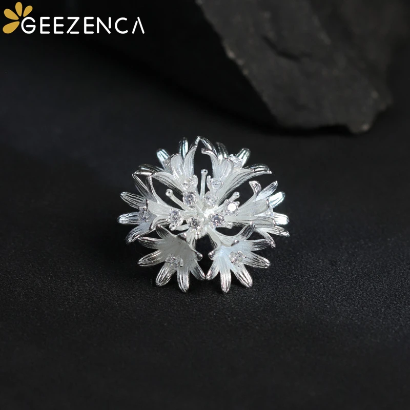 GEEZENCA 925 Sterling Silver 5A Zircon Flower Brooches For Women Chic Cornflower  Clothing Accessories Pins Brooch 2024 New Gift