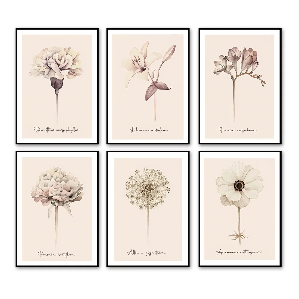 Beige Dandelion Plant Flower Minimalism Poster Aesthetics Prints Wall Art Painting on Canvas Boho Gallery Living Room Home De