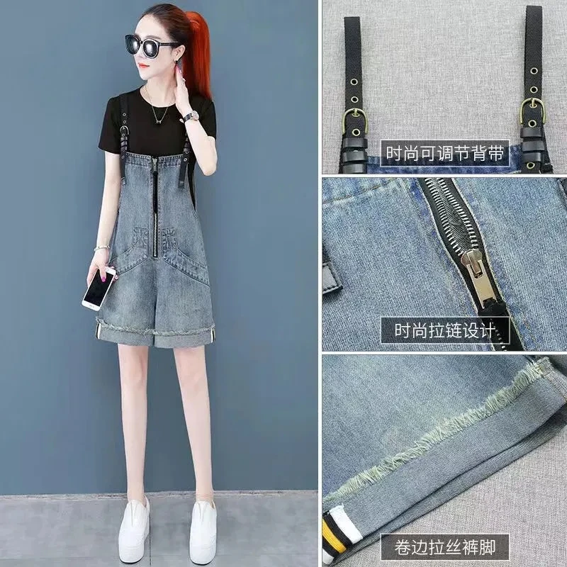 Denim Rompers Women Summer Baggy Solid Suspender Jeans Student Jeans Jumpsuit Korean Style Casual Denim Shorts Strap Pants