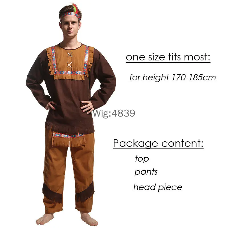 Halloween Costume Adult Couple Indian Native Clothes Women Men Primitive Man Caveman Costume Tassel Carnival Party Fancy Dress view 2