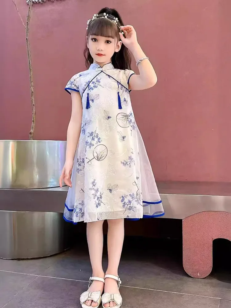 Princesa menina vestido vintage qipao verão crianças roupas estilo étnico crianças roupas hanfu cheongsams trajes de fadas cosplay