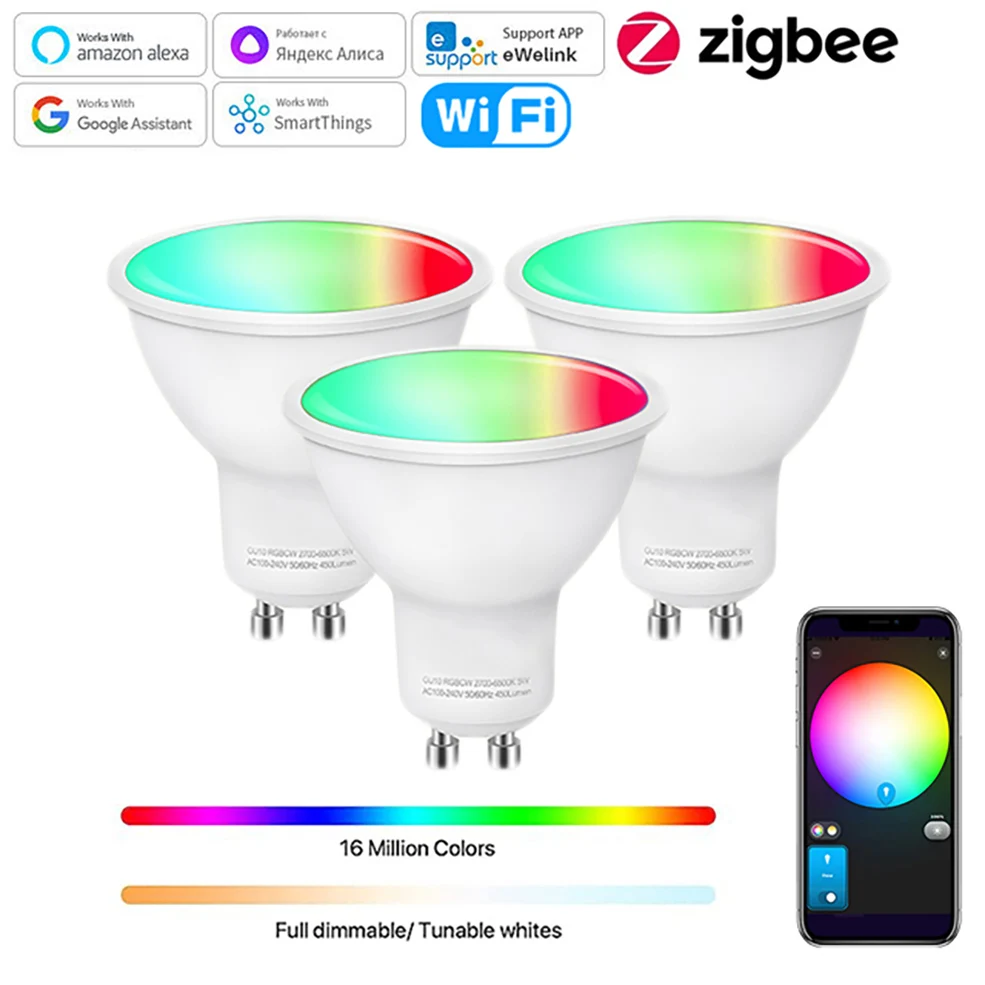 Ewelink GU10 Zigbee LED Bulbs Wifi Smart LED Lamp RGB CW WW LED Light Bulb Works With Alexa Google Yandex Smartthings