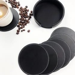 1pc Faux Leather Coaster  Waterproof Heat Resistant Round Cup Coaster Tea Coffee Mug Table Cup Mat Pad Household  Table Coaster