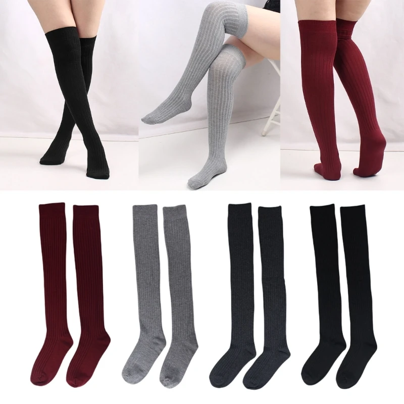 Womens Winter Fall Ribbed Knitted Thigh High Boot Socks Long Over The Knee Winter Solid Color Stockings Leg Warmers