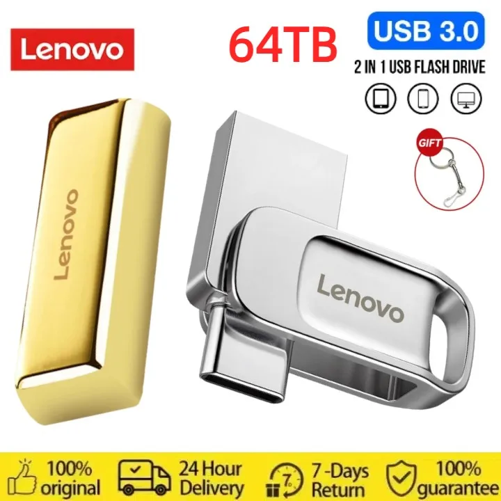 Lenovo-Clé USB haute vitesse de type C, clé USB en métal, clé USB, disque U, 16 To, 64 To, 2 To, 3.0 To, 2.0 Go, 128 Go, cadeau