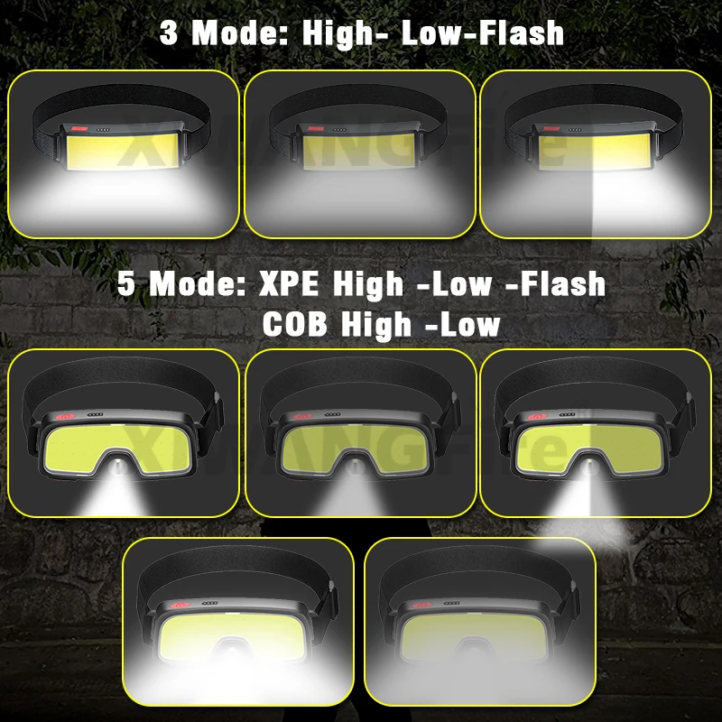 Hot COB LED Headlight Flashlight 3 Modes Light USB Rechargeable Head Lamp Built-in 1200mah Outdoor Hiking Camping Lamp