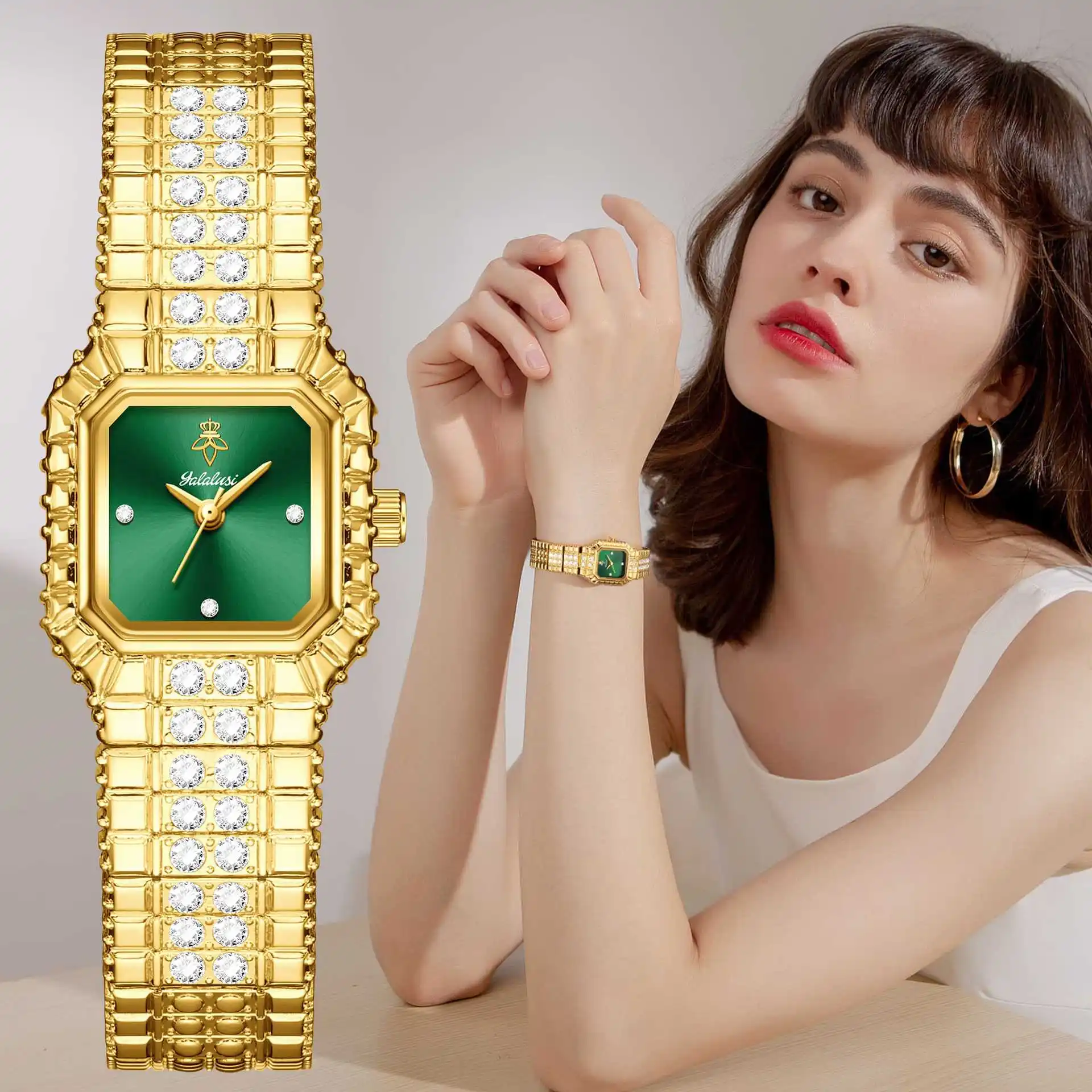 Yalalusi luxury gold diamond square women's watch niche dial chain diamond strap quartz watch