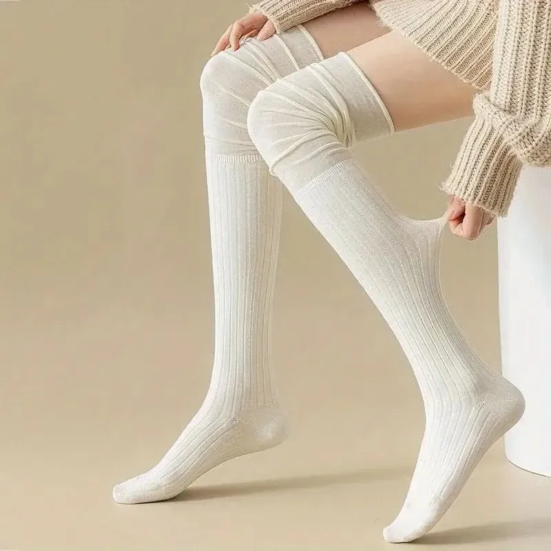 1/4 Paar Damen-Socken, einfarbig, gestreift, kniehohe Stiefel, hohe Elastizität, atmungsaktiv, Komfort, ganzjährig, lässig, lange Socken – Detail 6