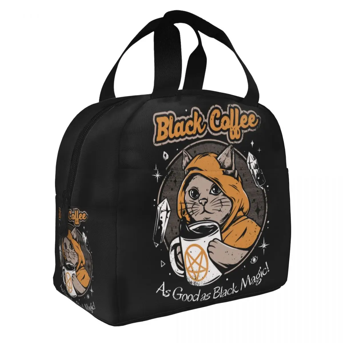 

Black Coffee Insulated Lunch Bag Japan Retro Cats Horror Satan Halloween Meal Container Thermal Bag Lunch Box Tote Food Handbags