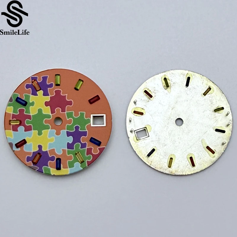 SmileLife-esfera de reloj NH35/NH36, 28,5mm, estilo bloque de rompecabezas, esfera de reloj con piedras preciosas de colores, compatible con movimiento NH34 NH35