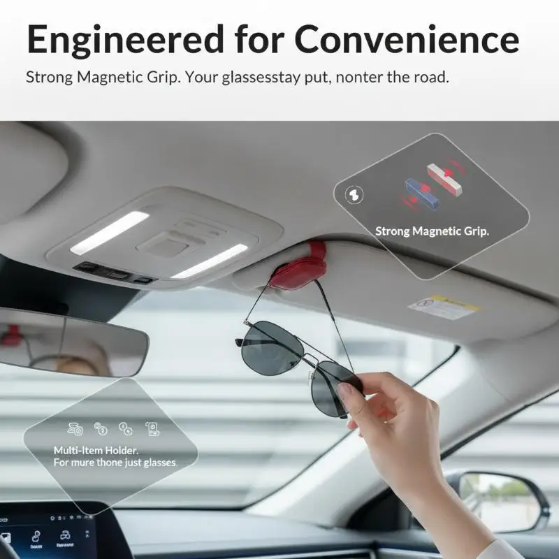 PU Leather Car Sunglass Clip Stable Non Slip Grip Scratch Resistant For Car Sun Visor Daily Driving Use