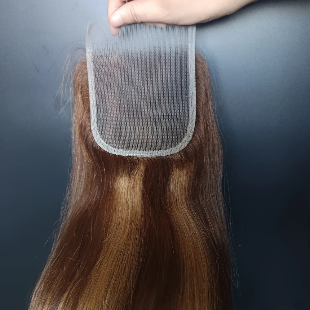 P4/27 4x4 레이스 클로저 하이라이트 스트레이트 인간 헤어 클로저 미리 뽑은 10-22 인치 브라질 버진 헤어 프리 파트 12A 등급