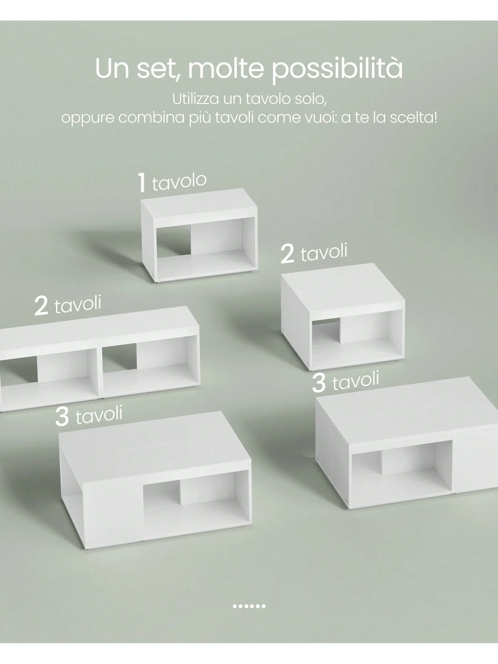 Tavolini VASAGLE, Set di 3 tavolini rettangolari modulari, stile moderno, con ripiano, per studio camera da letto soggiorno, bianco neve
