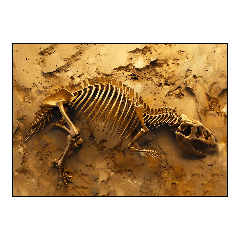 Jurassic dinosaur fossil archaeological art, Triceratops, Tyrannosaurus Rex fossils, skeletal prints, dinosaur posters