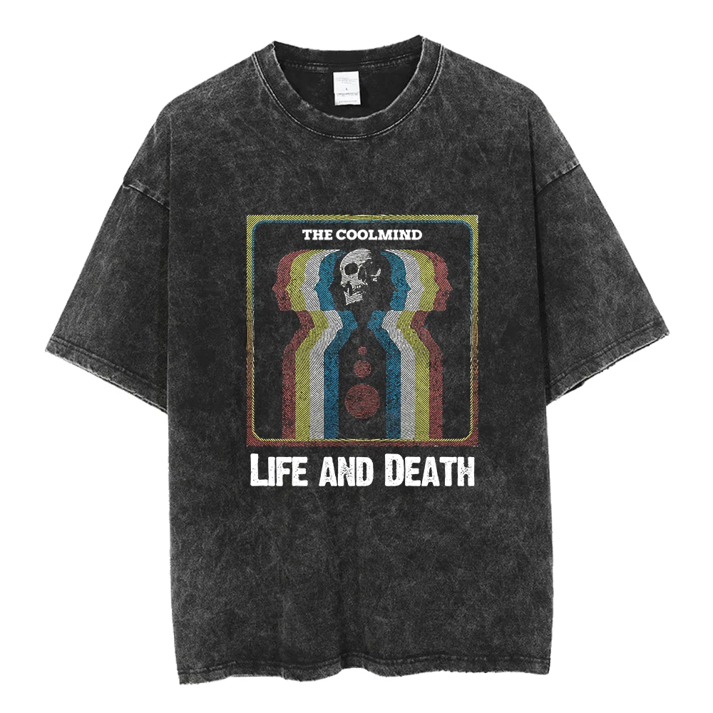 Coolmind U0016 Cool Exclusive Graphic Skull Print Men Tshirt Big Size Vintage Streetwear Acid Washed Men T Shirt Unisex Tee