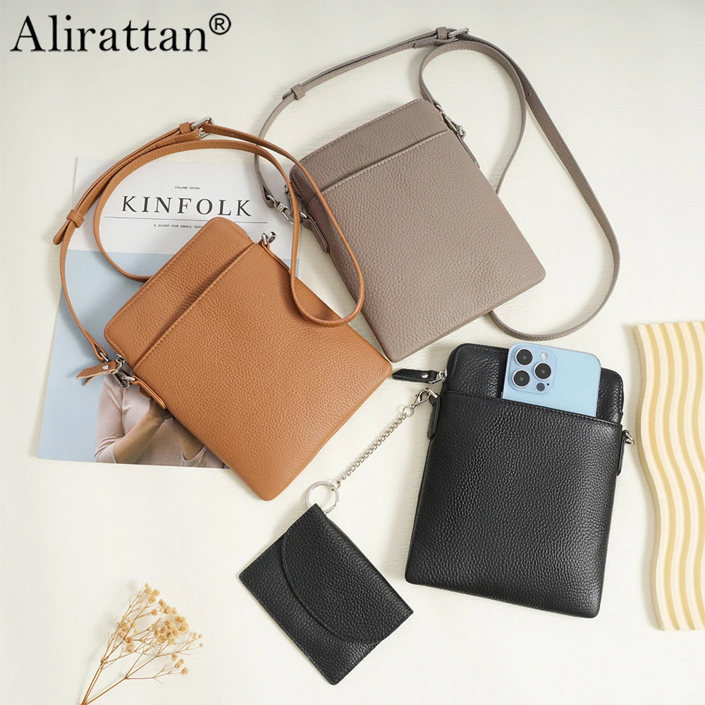 

Alirattan Leather Phone Bag Fashion Design Shoulder Bag 2024 New Cowhide Women's Phone Crossbody Bag