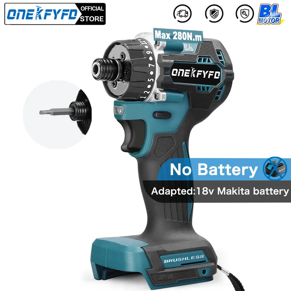 280 NM Brushless Electric Screwdriver 20+1 Torque 1/4 Rechargeable Cordless Electric Drill Screw Driver for Makita 18v Battery