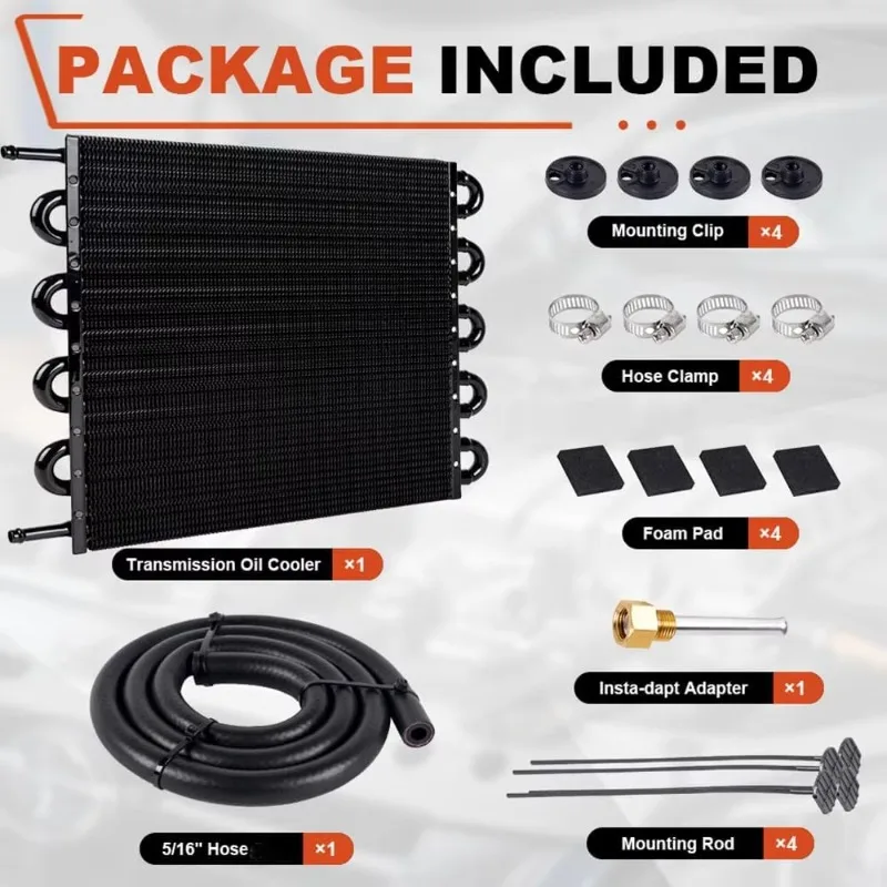 10 Row 5/16 Inch Aluminum Transmission Oil Cooler Kit Universal Auto Modified Cooling Radiator Protection Assembly