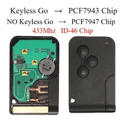 433Mhz ID46 PCF7947 PCF7943 Chip Smart Card Key Fob for Renault Clio Logan Megane 2 3 Koleos Scenic Remote Key Case Small Key