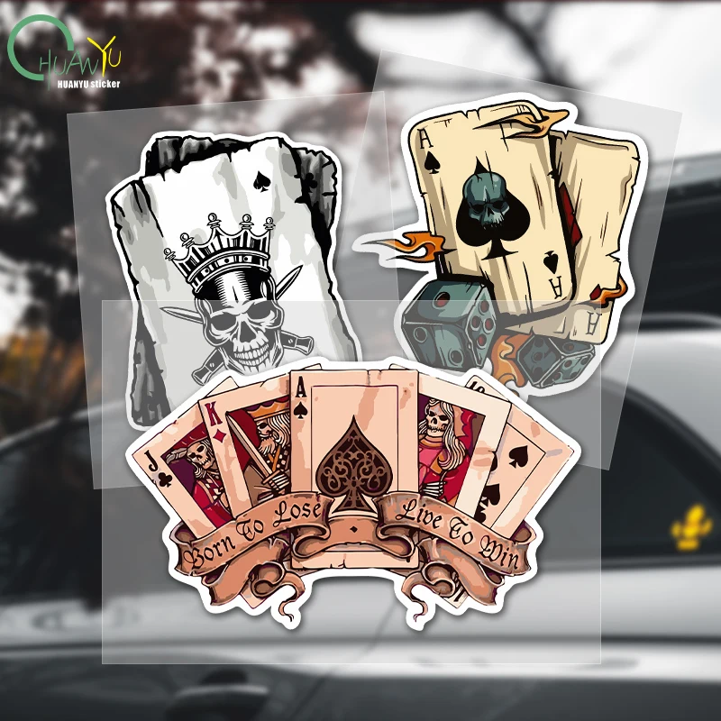 Funny Car Sticker Retro Poker Joker Skeleton Spades Ace Anime Decal Decor for RV Auto Motocross Racing Laptop Trunk Wall
