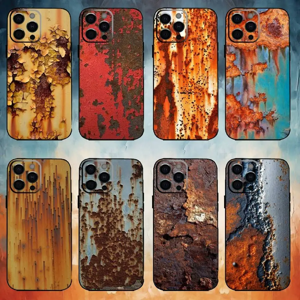 

R-Retro Industrial Rusty Phone Case For iPhone17,16,15,14,13,12,11 Plus,Pro Max Soft Black Cover