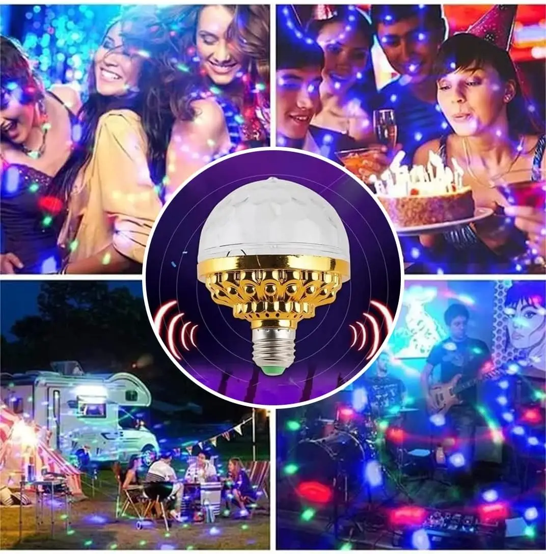 KTV Stage Colorful Rotating Light E27 Crystal Light Bulb with Sockets Disco Magic Ball Light Bulb for Home Room Dance Party