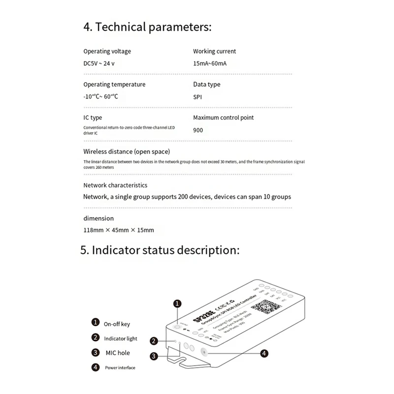 SP328E SPI LED Controller with Mesh Bluetooth APP Wireless Signal Amplifier Sync Control for Addressable RGB Dimmer-DT30
