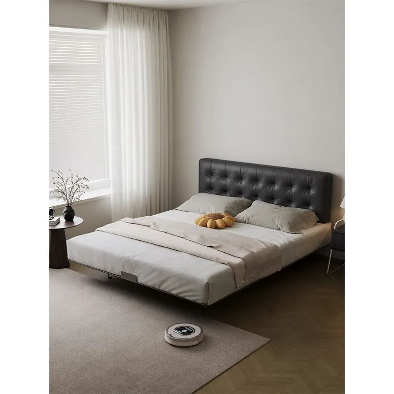 Shangri tatami bed, Italian minimalist master bedroom bed 1.8 meters double bed suspended leather carbon steel bed