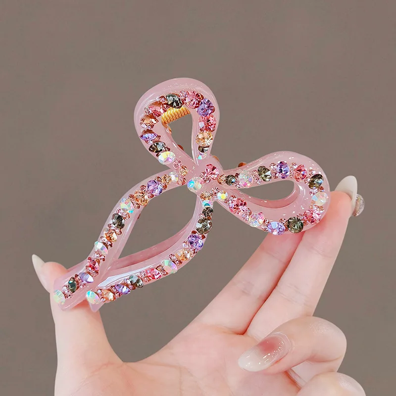 2024 New Ribbon Bow Hair Clip with Colorful Diamonds and Shark Clip Hair Accessories