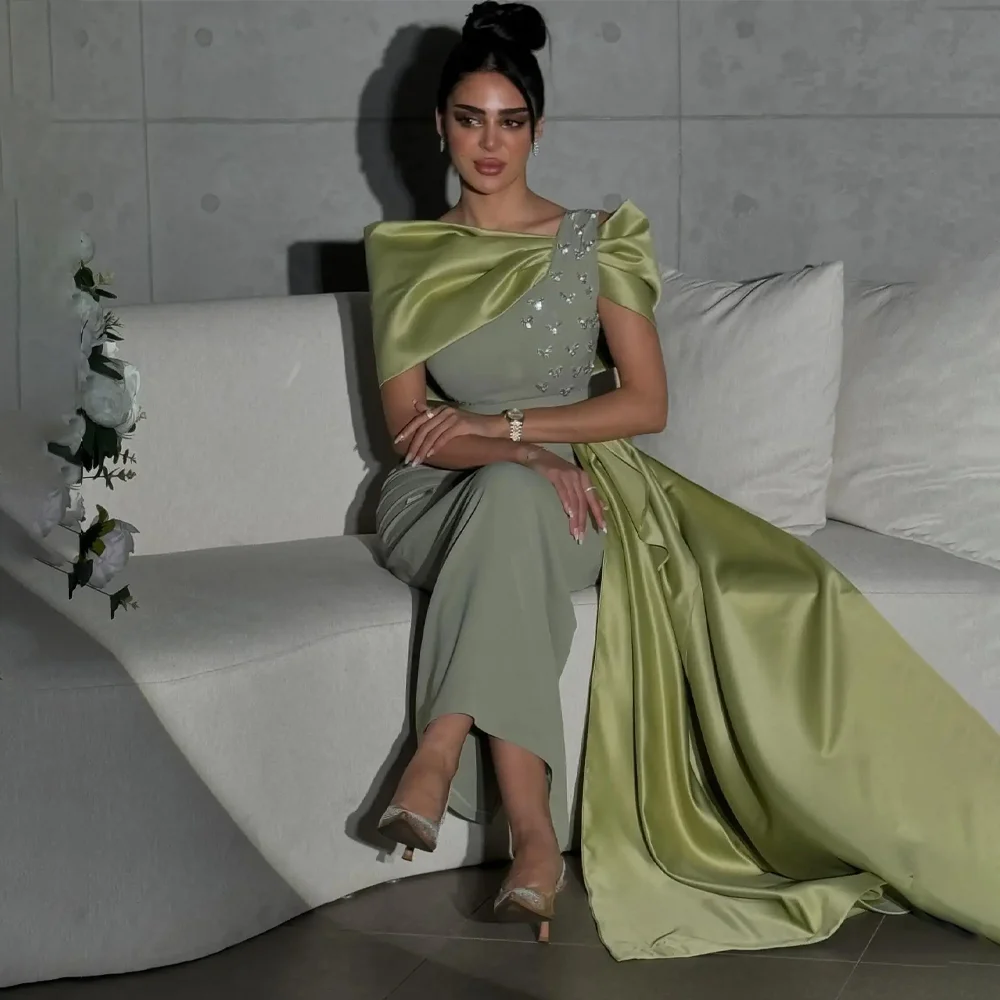 MANRUIXIN personnalisé robe de bal vert saoudien femmes perlées robes de soirée longueur cheville sirène robes d'occasion spéciale