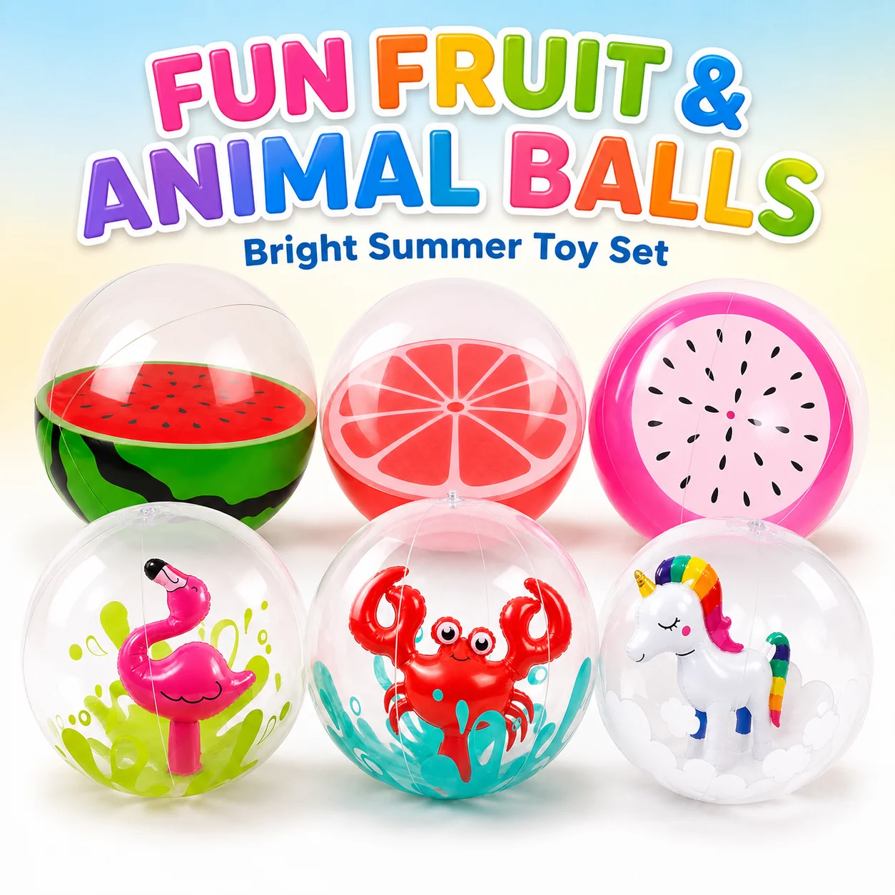 1PC Inflatable Beach Ball, Summer Pool Toy Fruit Animal Print PVC Water Play Ball for Adults, Swimming Pool Beach Party Outdoor