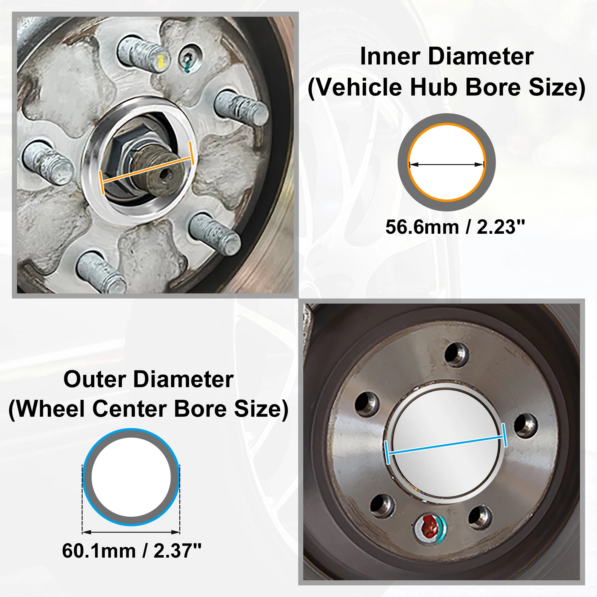 UXCELL ID 자동차 허브 중심 링 휠 보어 센터 스페이서, 60.1mm, 63.1mm, 65.1mm, OD 56.1mm, 56.6mm, 54.1mm, 60.1mm, 4 개