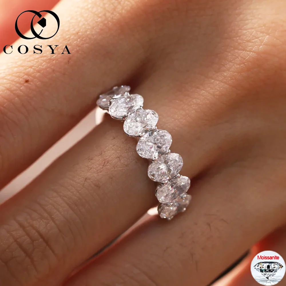 

COSYA Oval Cut Full Moissanite Ring For Women 100% S925 Silver D Color Lab Diamond Wedding Eternity Band Fine Jewelry Gift