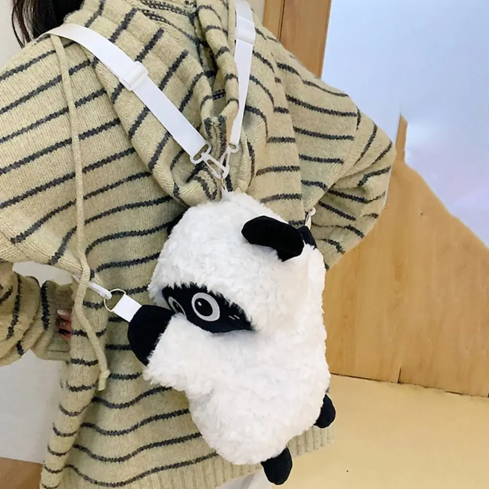 かわいい羊のぬいぐるみショルダーバッグ、取り外し可能なストラップ付き、動物の子羊のクロスボディバッグ、柔らかく軽量なぬいぐるみバックパック