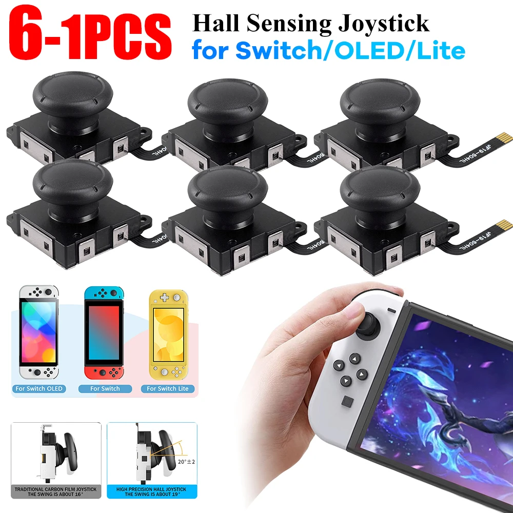 Joystick de detección Hall para reemplazo JoyCon, palo electromagnético sin deriva para Swicth/para interruptor OLED/Lite, 1-6 uds.