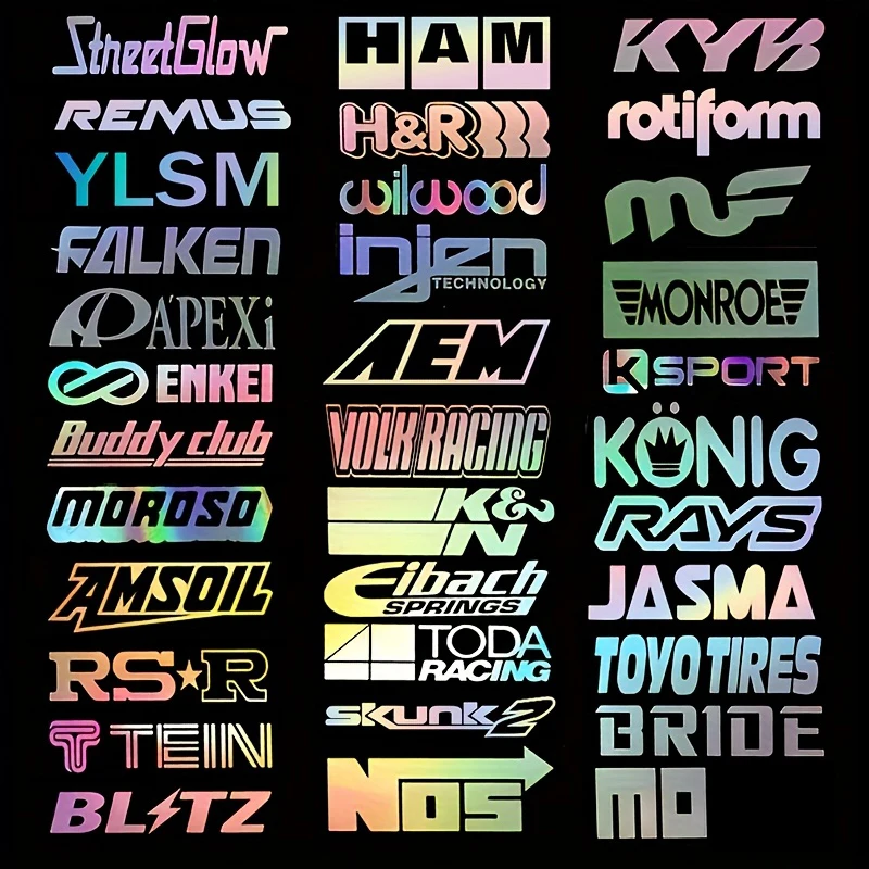 Random 12pcs JDM Racing Sponsor Decals Set Reflective Car Stickers