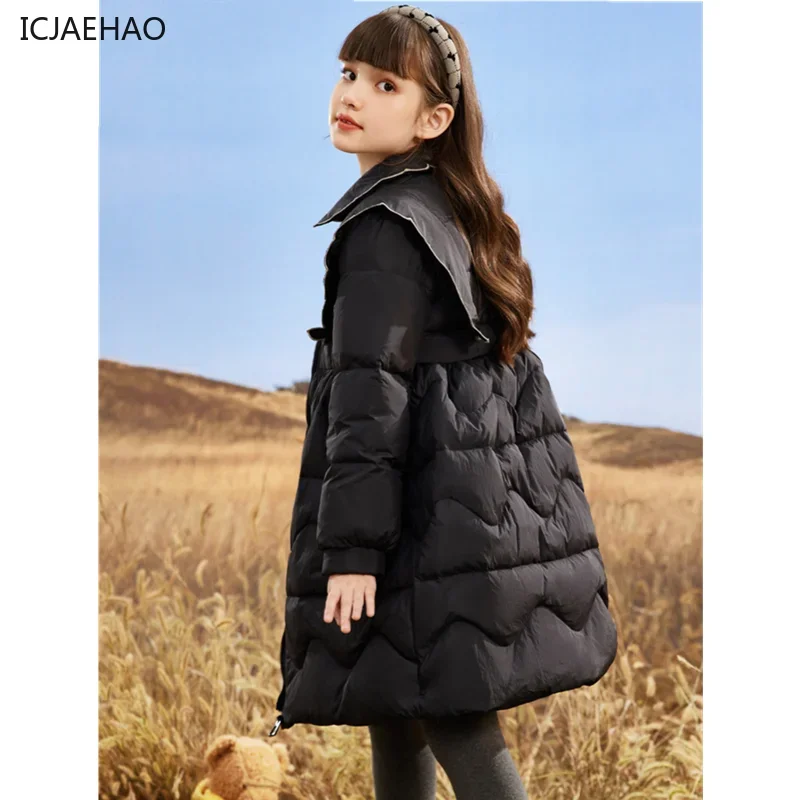 

2025 Kids Fashion Causal Outerwear Princess Down Jacket for Teenage Elegant Mid-Length Thick Coat Girls Children Winter